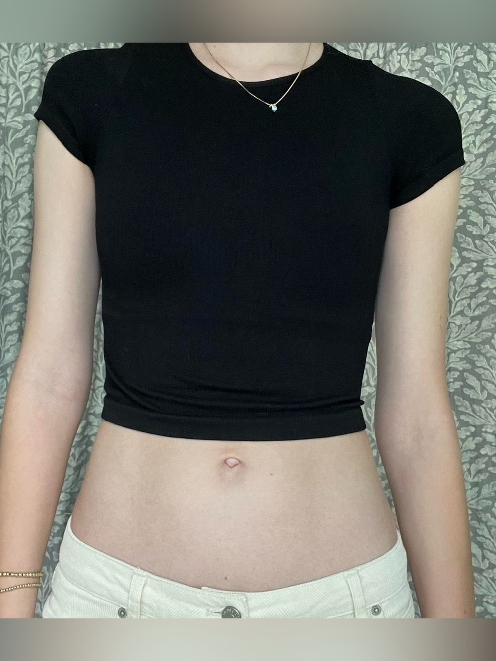 Tight black ribbed cropped baby tee, Urban Outfitters, Out From Under, size XS/S
